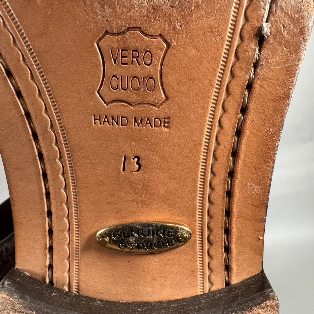 Belvedere Mens Brown Genuine Ostrich Leg Leather Hand Made Oxfords Size 13